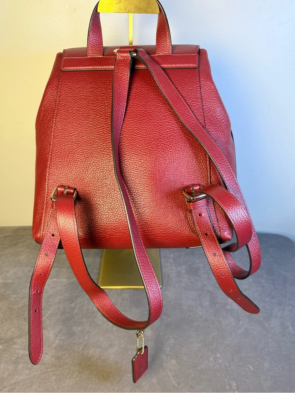 Coach Kleo Backpack Pebbled RED Leather gold toned hardware NWOT MEDIUM SIZE - Picture 7 of 14